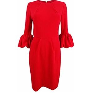 Betsy & Adam Red Midi Dress with Ruffled Bell Sleeves